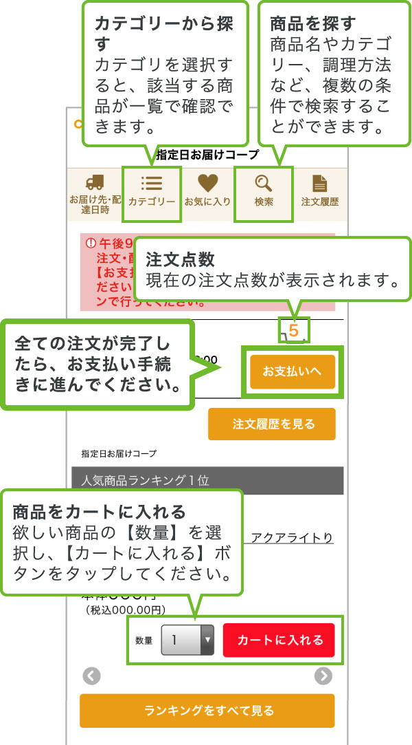 カテゴリを選択すると、該当する商品が一覧で確認できます。