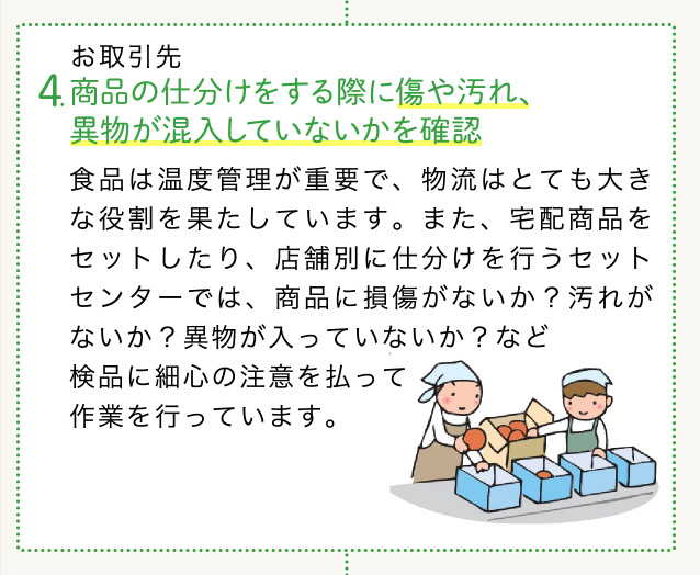 お取引先 4.商品の仕分けをする際に傷や汚れ、異物が混入していないかを確認